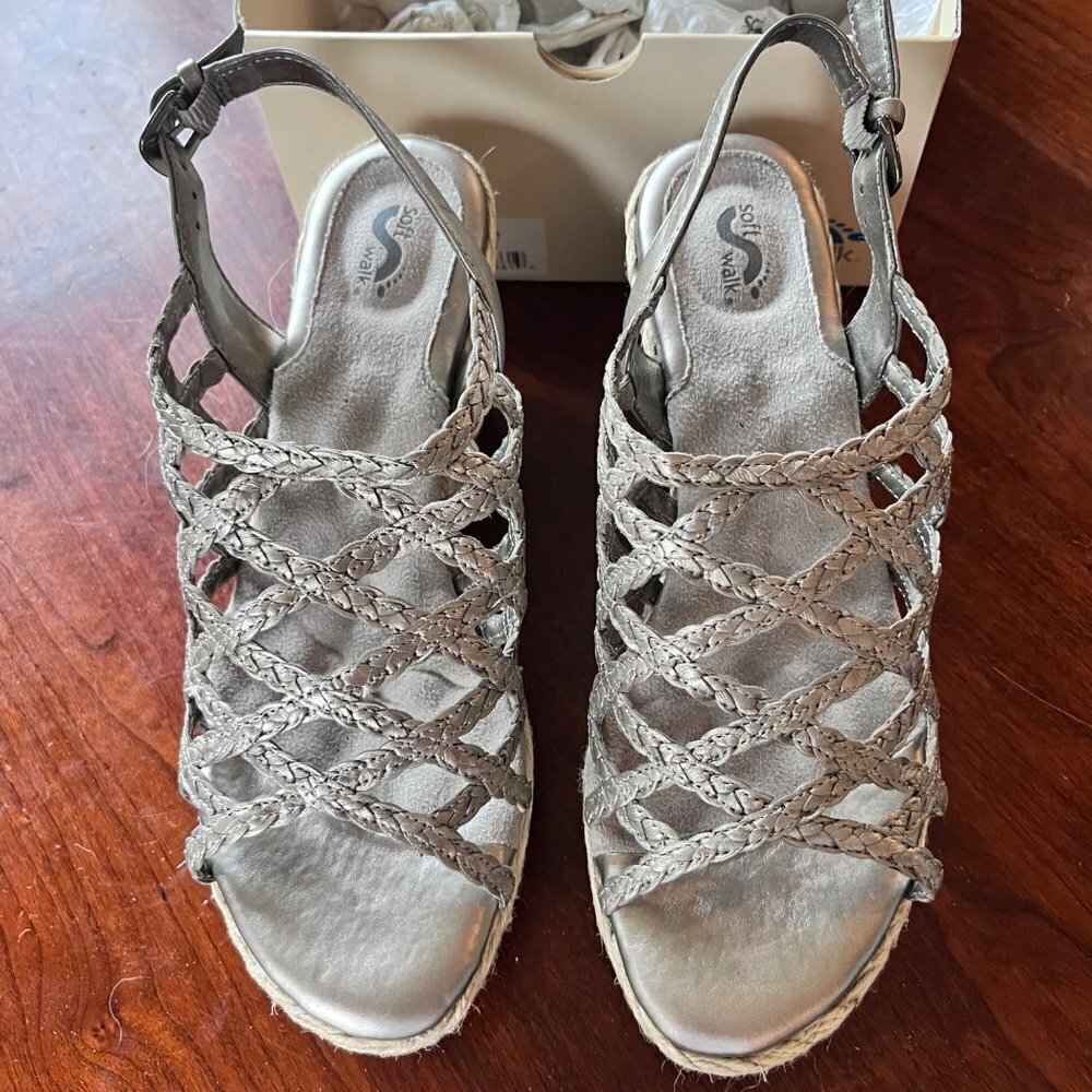 SoftWalk St. Croix Wedge‎ Sandals in Pewter- Size 8W- New open box